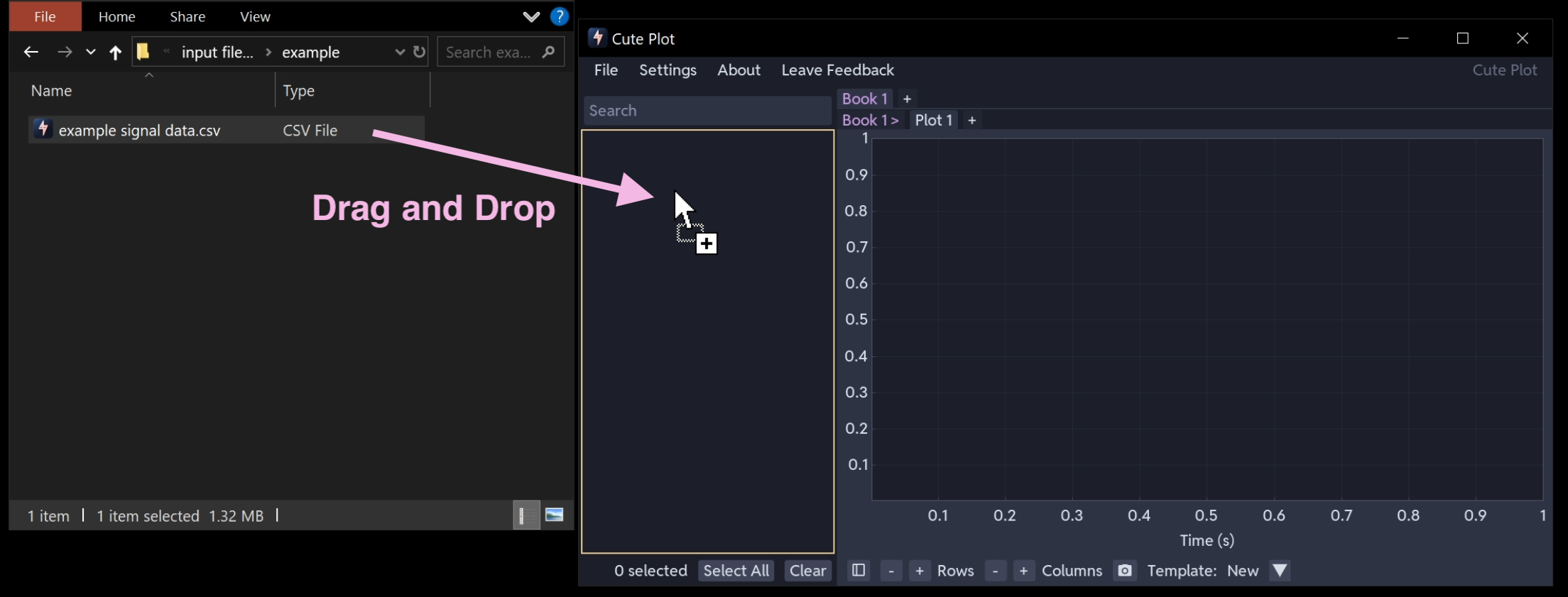 Drag and drop a file into Cute Plot