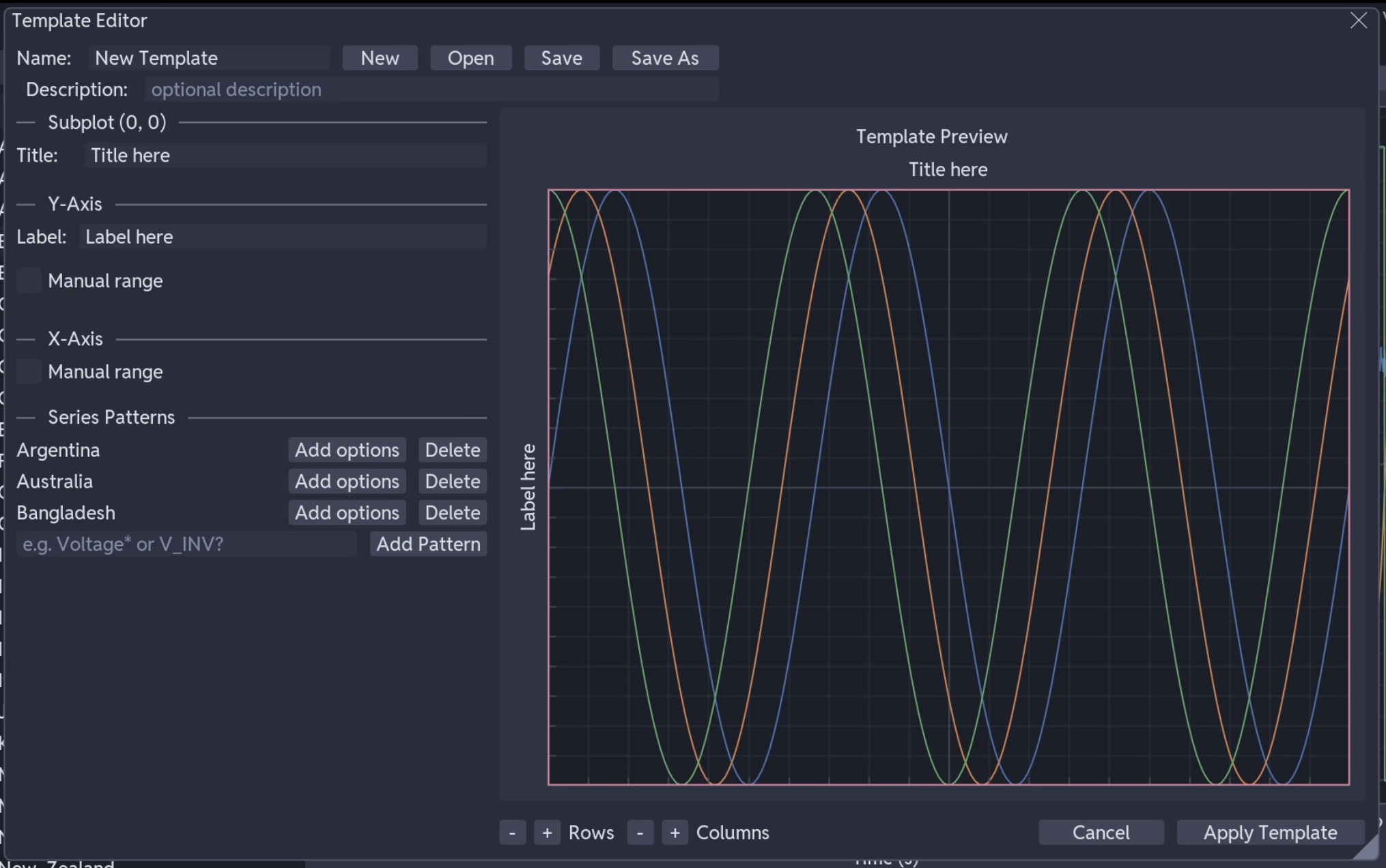 Template Editor window